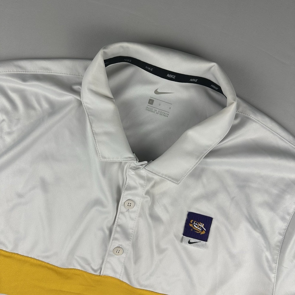 Nike LSU tigers Golf Polo Shirt Mens L White Dri-Fit On-Field Ltweight Football